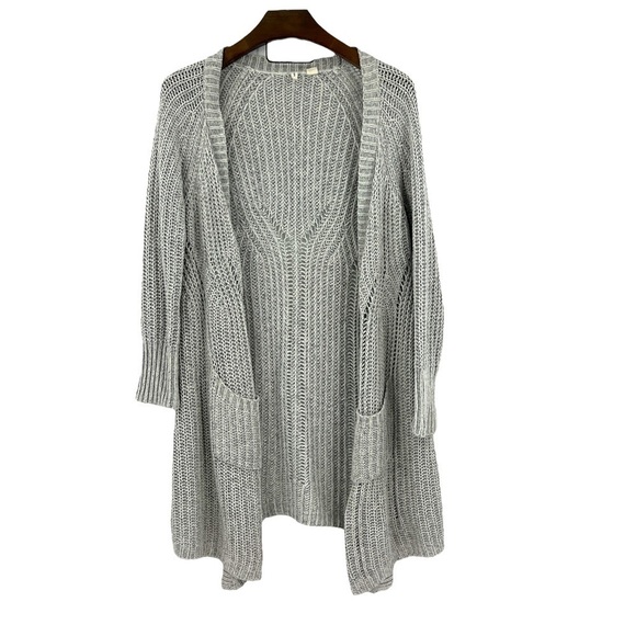 Anthropologie Moth long Midi Light Gray open knit cardigan SZ M - Picture 1 of 10
